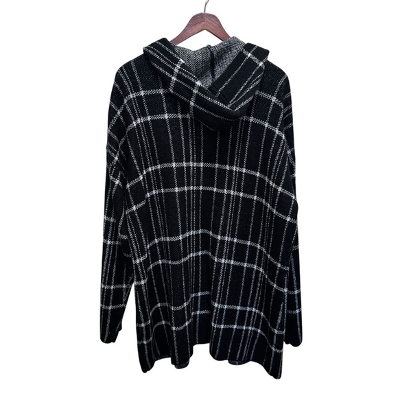 Pennington's Black & White Windowpane Open Front Hooded Cardigan Sweater Size 1x - Picture 2 of 9